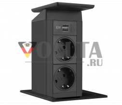 EVOline Port Push, черный, 2x Schuko + USB-A + USB-C, крышка-переключатель для зарядного устройства, черный