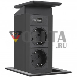 EVOline Port Push черный 2x Schuko + USB-A + USB-C Зарядное устройство Крышка-качалка из нержавеющей стали