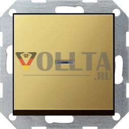 Gira 0136604 System55 Контрольный выключатель с  подсветкой, 10А, универсальный, выключатель/переключатель латунь